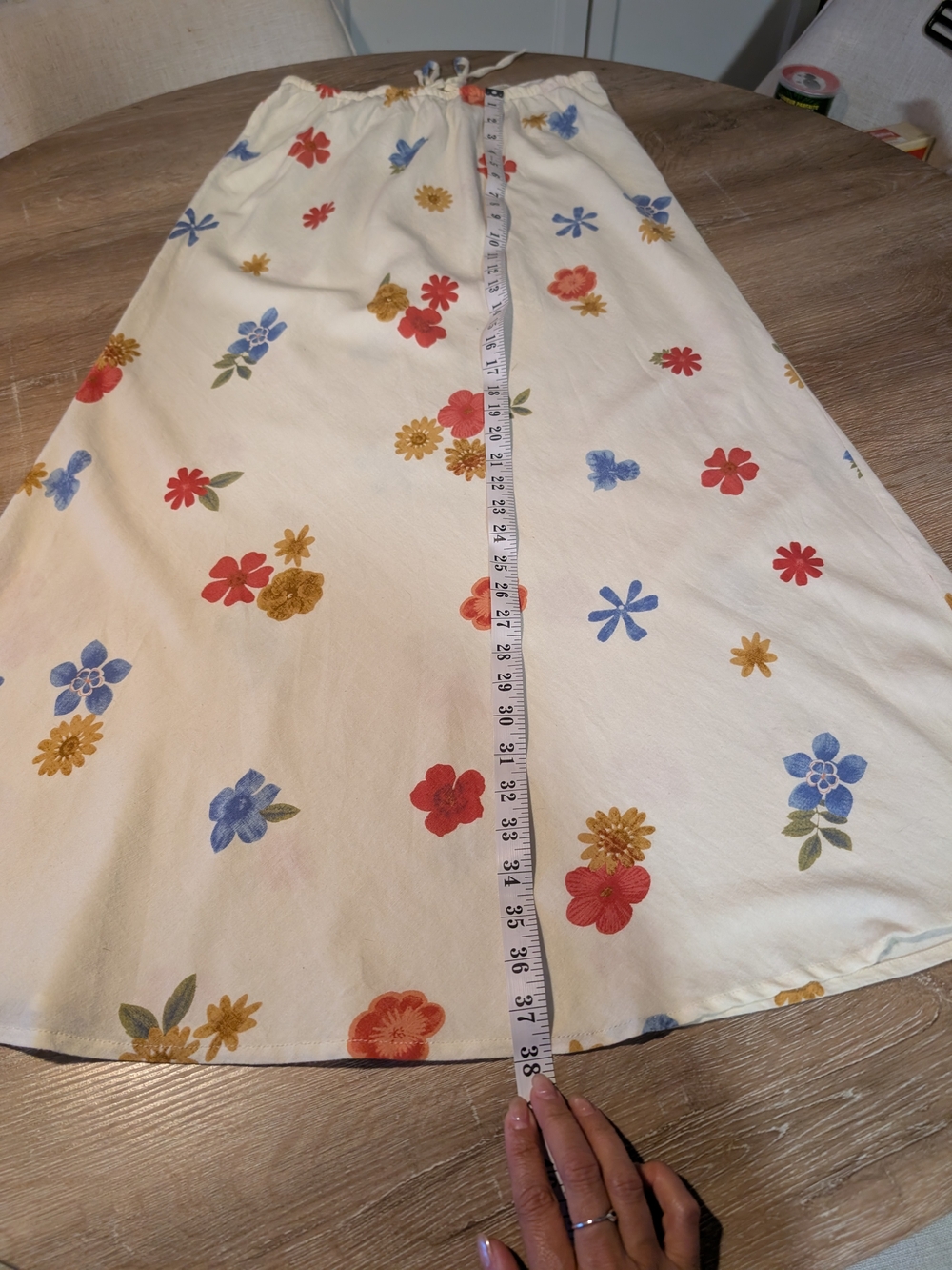 Women's A Line Floral Cotton Blend Skirt in Cream with Red, Blue & Gold Flowers - Picture 2 of 5